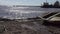 The fishing village on the bank of the North Sea, old boats of fishermen and wooden houses, Russia,Gulf of Finland