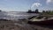 The fishing village on the bank of the North Sea, old boats of fishermen and wooden houses, Russia,Gulf of Finland