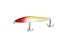 Fishing wobbler with red head, yellow back and white belly on a white background