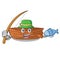 Fishing wooden boat sail at sea character