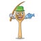 Fishing wooden fork mascot cartoon