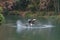 Fishman rowing boat in China river