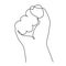 Fist hand one-line art, hand drawn continuous contour. Palm with fingers gesturing, drawing single line style, minimalist design.