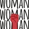 Fist hand up with feminist message. Concept of unity, revolution, fight, protest. Women rights. Vector illustration, flat design