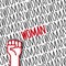 Fist hand up with feminist message. Concept of unity, revolution, fight, protest. Women rights. Vector illustration. Flat outline