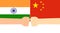 Fist hands fighting eachather on flags between India and China
