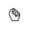 Fist male hand icon. Protest struggle concept outline icon. Symbol of freedom, fight, revolution, unity. Vector on isolated white