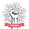 Fist male hand, proletarian protest symbol. Power sign