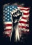 Fist raised over american flag. Poster design in style of grunge illustration. Patriotism and freedom concept. Generative Ai