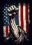 Fist raised over american flag. Poster design in style of grunge illustration. Patriotism and freedom concept. Generative Ai