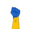 Fist in Ukrainian flag colors. No war banner or template. Stay strong and stop the war in Ukraine