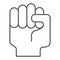 Fist up thin line icon. Raised fist vector illustration isolated on white. Hand power gesture outline style design