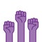 Fists hands up vector illustration. Concept of unity, revolution, fight, cooperation. Flat outline design