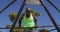 Fit african american man exercising outside, doing push ups on a climbing frame