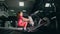 Fit Athletic Baby Girl Work out on Rowing Machine, Doing Her Fit