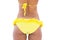 Fit girl in yellow bikini mid section rear view