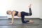 Fit healthy young pregnant woman exercising doing a yoga workout