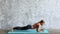 Fit sporty woman doing a plank on yoga mat.