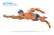 Fit swimmer training in the swimming pool. Professional male swimmer inside swimming pool. Butterfly stroke. A man dives