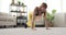 Fit woman doing plank exercise at home