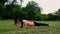 Fit woman doing plank exercise, working on abdominal midsection muscles. Fitness girl core workout in nature.