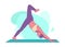 Fit woman doing yoga downward facing dog split pose