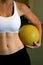 Fit woman holding a medicine ball