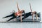 Fit women doing side plank exercise practicing pilates at home