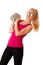 Fitnes - Blonde young woman working out with dumbbells isolated