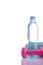 Fitnes symbols - Pink dumbbells, a bottle of water and a towel. The concept of a healthy lifestyle