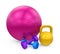 Fitness Ball, Dumbbells and Kettlebell Isolated