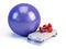 Fitness ball, weights and fitness step board