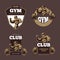 Fitness and bodybuilder sports retro emblems, labels, badges, logos