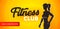 Fitness Club Banner, Seasonal Promo. Sports Poster with Silhouette of Athletic Slim Fit Female Body on Yellow Background