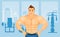 Fitness concept with sport bodybuilder man. Muscular models. Mens physique athlete in a Fitness gym interior. Vector