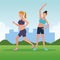 Fitness couple women doing exercise