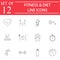 Fitness and diet line icon set, Healthy life