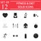 Fitness and diet solid icon set, Healthy life