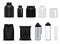 Fitness drink bottles sport nutrition protein containers packages black white metal plastic realistic set isolated vector