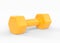 Fitness dumbbell. Yellow color rubber or plastic coated dumbbell weights isolated on white background