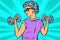 Fitness dumbbells sport activity Woman grandmother pensioner elderly lady