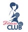 Fitness Emblem with Muscled Woman Silhouette Holds Dumbbells