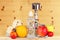 Fitness equipment with fruits and bottle