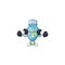 Fitness exercise blue christmas bulb cartoon character holding barbells