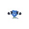 Fitness exercise blue love balloon mascot icon with barbells