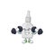 Fitness exercise bottle with pipette cartoon character using barbells