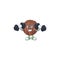 Fitness exercise chocolate praline ball mascot icon with barbells