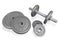 Fitness exercise equipment silver dumbbell and weights plate iso
