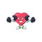 Fitness exercise heart medical notification cartoon character using barbells