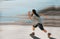 Fitness, exercise and a man on roller skates moving fast with blurred background. Action, movement and an adrenaline